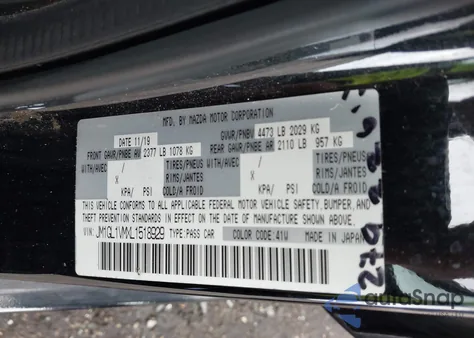 2020 Mazda Mazda6 Touring из США, поврежденный, VIN JM1GL1VMXL1518929